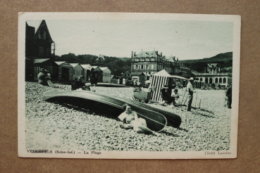 Postcard PC Veulettes 1940 La Plage Beach Grand Hotel de la Place France 76 Seine Maritimes